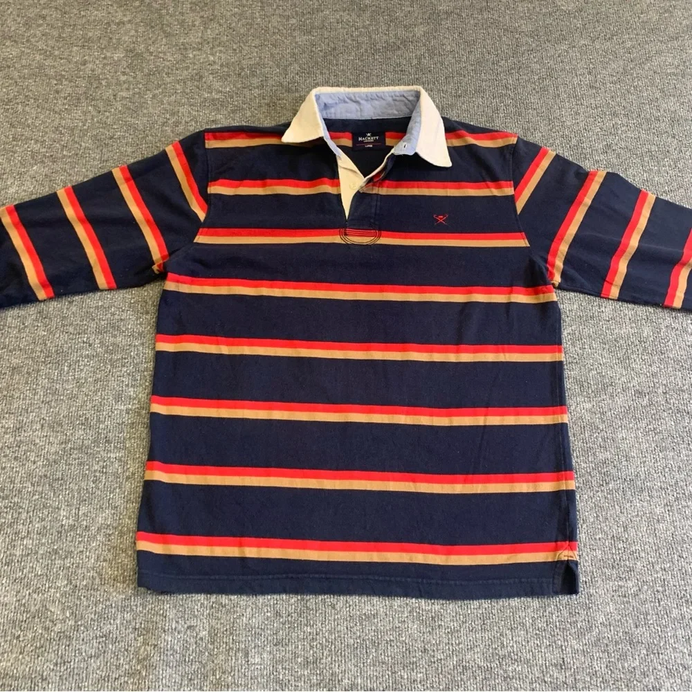 Classic Long Sleeve Rugby Stripe Polo - Navy, Red, Yellow - Picture 2 of 6